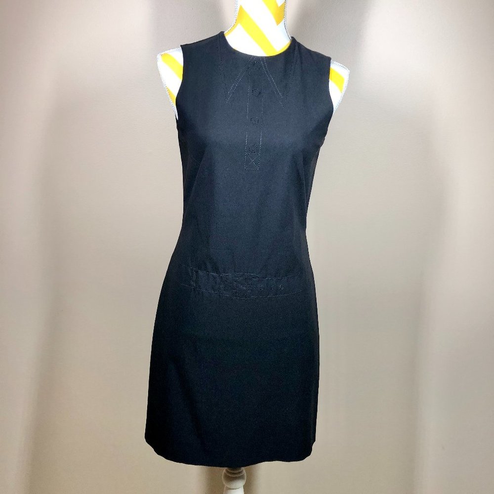 Due Per Due Black Dress Faux Stitched Collar/Belt